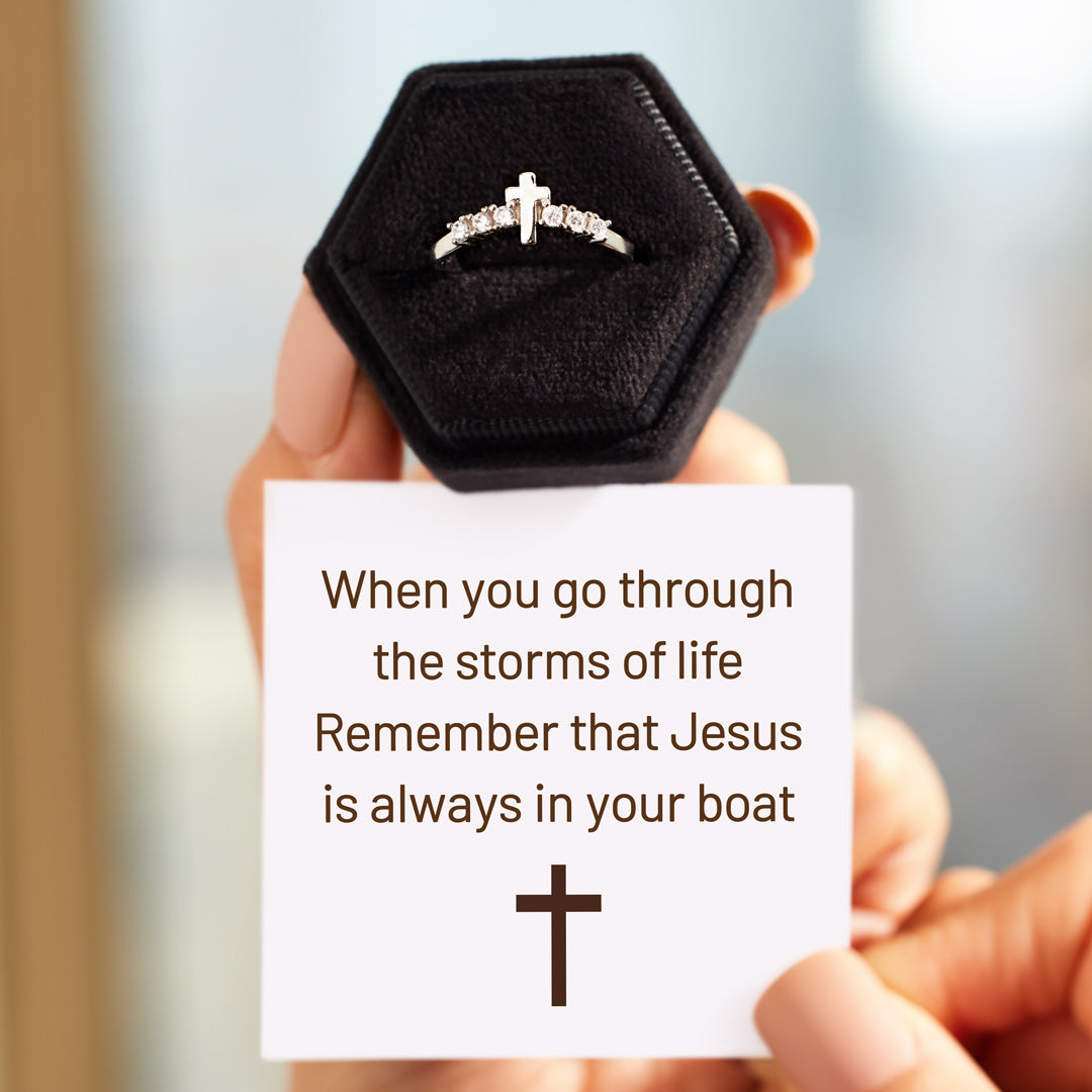 Storms Of Life Silver Faith Cross Ring-Christian Religious Gift