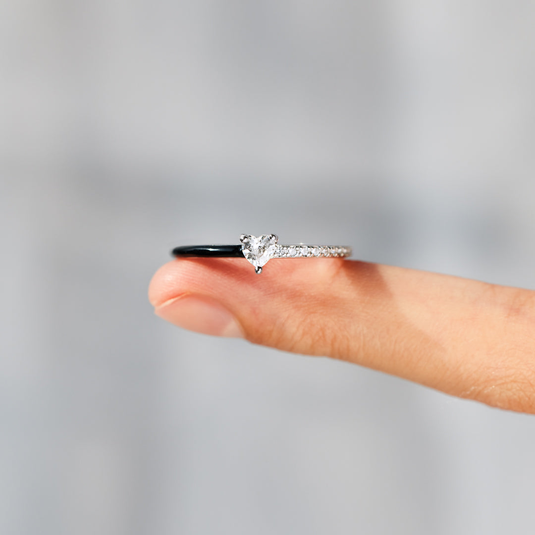 Courage, Dear Heart Half Enamel Heart-Cut Ring