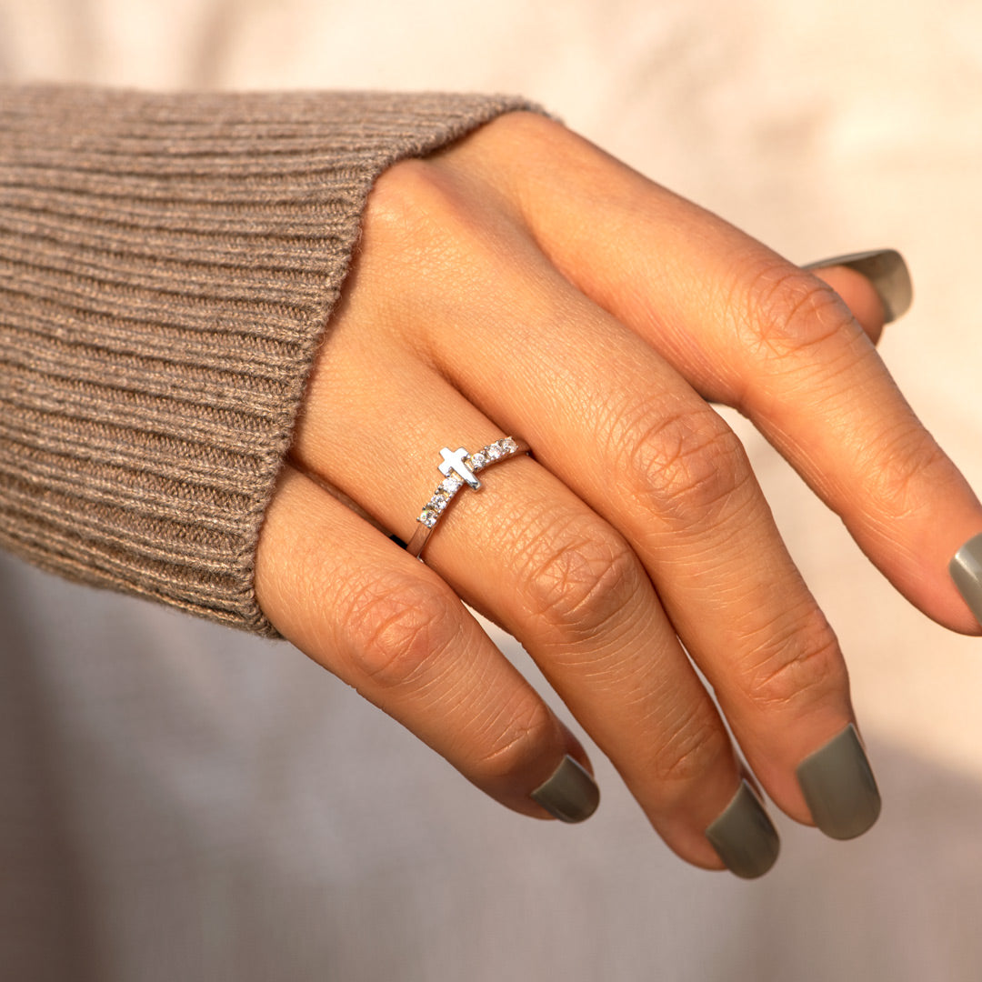 Storms Of Life Silver Faith Cross Ring-Christian Religious Gift